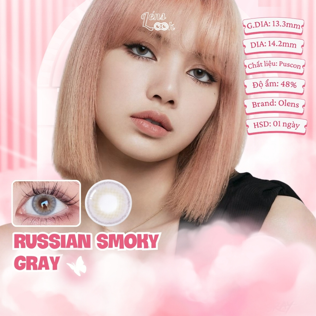 (OLENS) Kính áp tròng (lens) Hàn Quốc 1 ngày màu xám khói Lisa BLACKPINK - Russian Smoky Gray - Lens