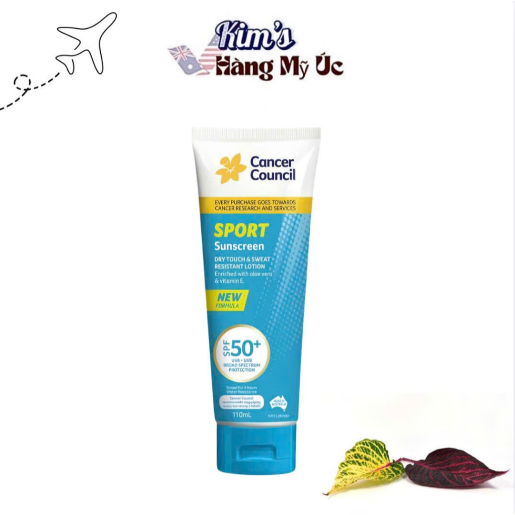 Kem chống nắng kháng nước 4 giờ Cancer Council Sport Sunscreen Dry Touch & Sweat Resistant Lotion SP