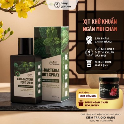 [Mua 1 Tặng 1 Muối Ngâm] Xịt Khử Mùi Giày, Khử Mùi Hôi Chân Chiết Xuất Tràm Trà & Nano Bạc HENY GARDEN 50mL Khử Khuẩn