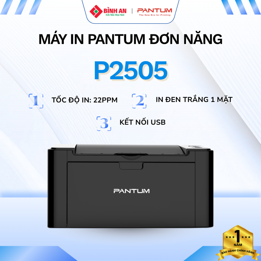 Máy in PANTUM đơn năng đen trắng P2505 kết nối USB, chính hãng, giá tốt