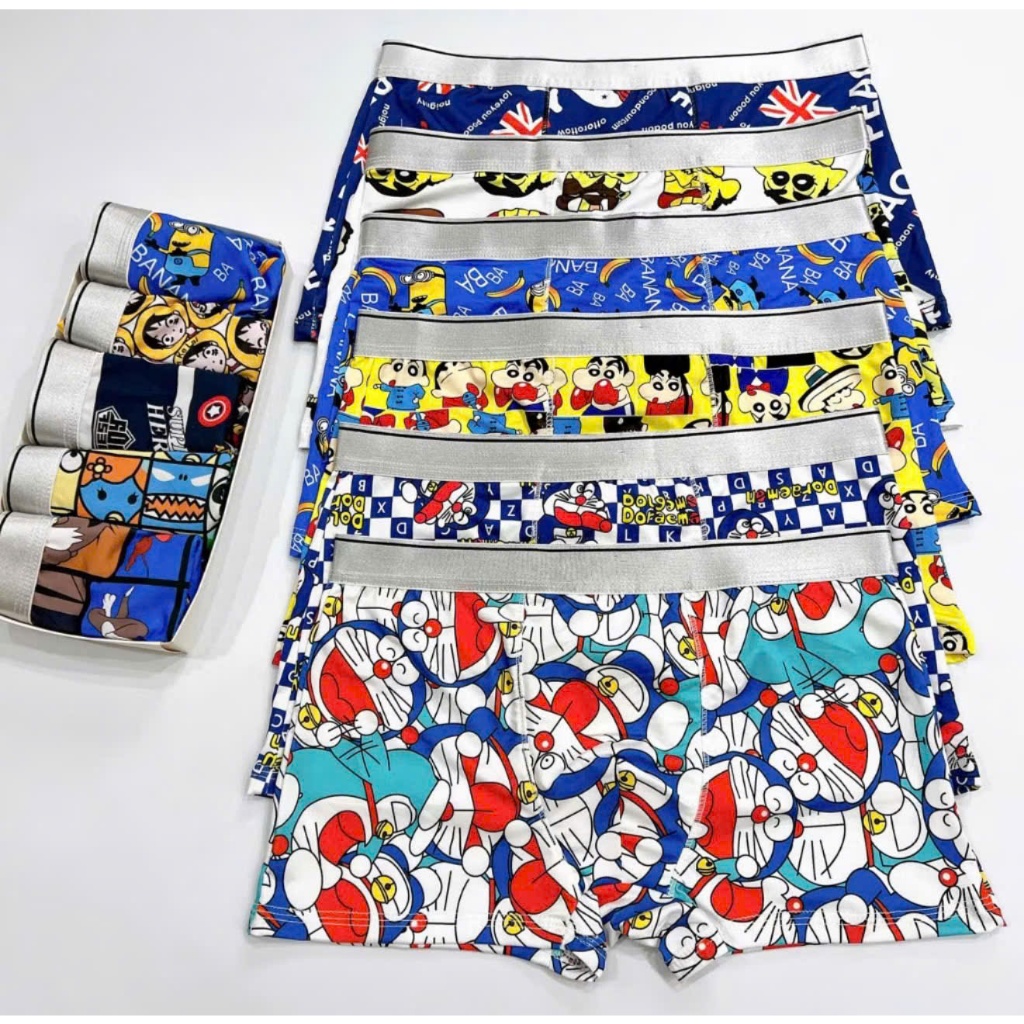 Combo 3-4-5 quần sịp đùi nam in hình Luffy, Doremon mẫu mới chất liệu thun lạnh co giãn 4 chiều