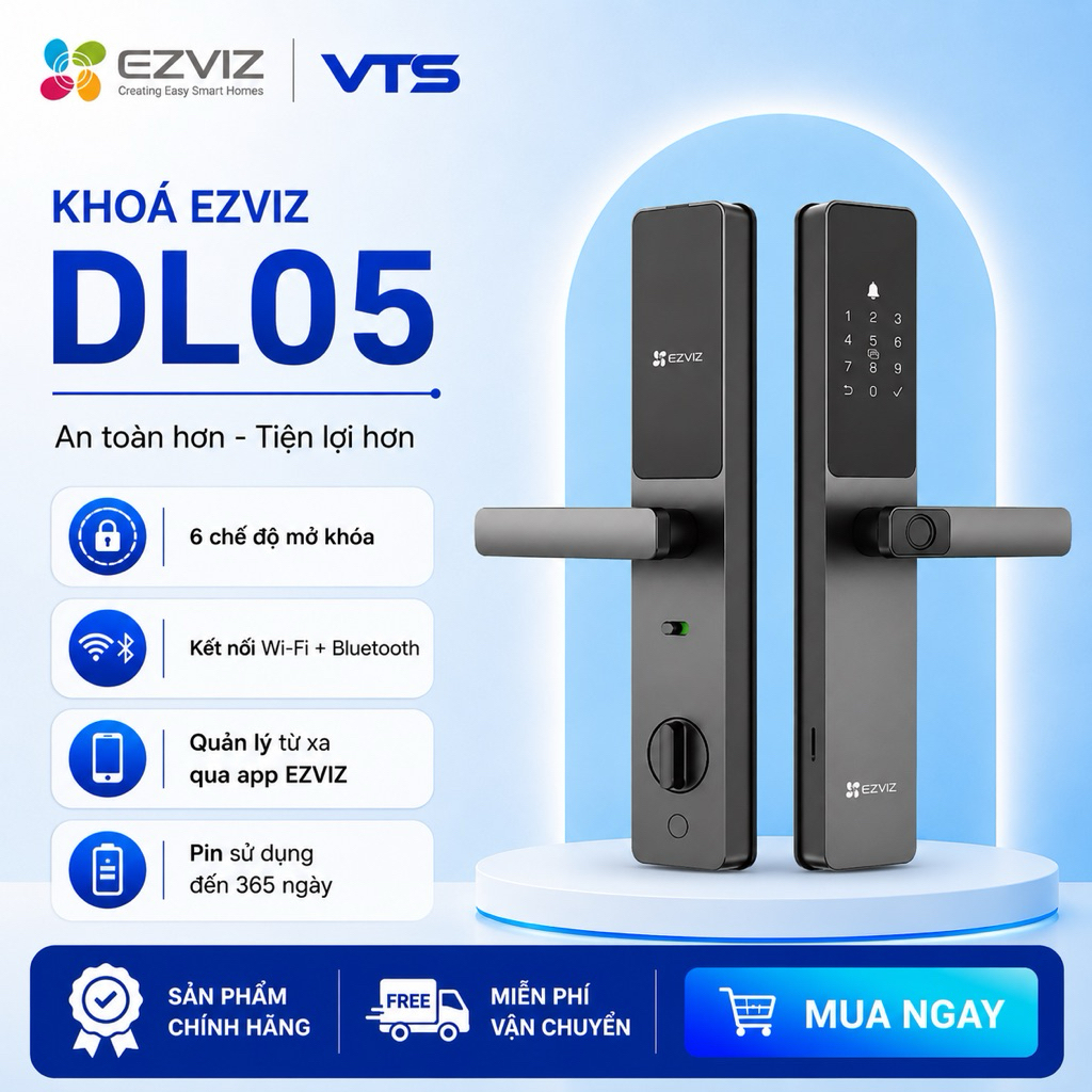 Khóa Vân Tay EZVIZ DL05, Nhiều Cách Mở Khóa, Tích Hợp Chuông Cửa, Kết Nối Với Camera EZVIZ