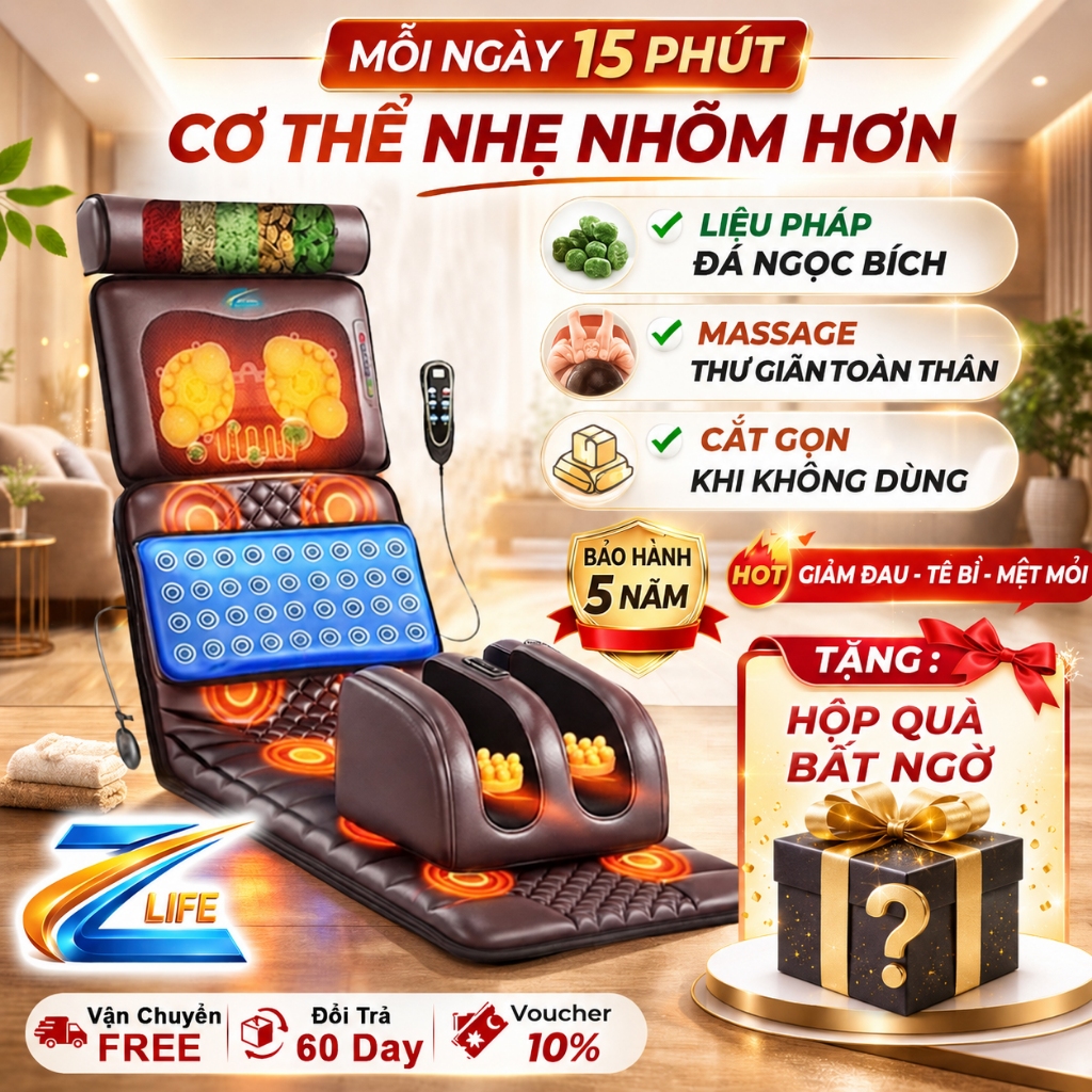 [Chính Hãng ZLIFE - Thêu LOGO] Đệm Massage Toàn Thân ZLIFE Z99 PRO, Thảm Nệm Ghế Mát Xa Toàn Thân