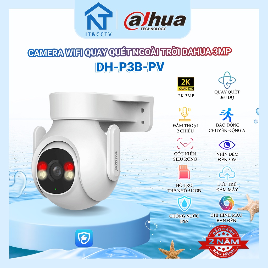 Camera Wi-Fi Ngoài Trời Dahua P3B-PV/P5B-PV Quay Quét PT 3MP/5MP, Đàm Thoại 2 Chiều, Cảnh Báo Chủ Độ