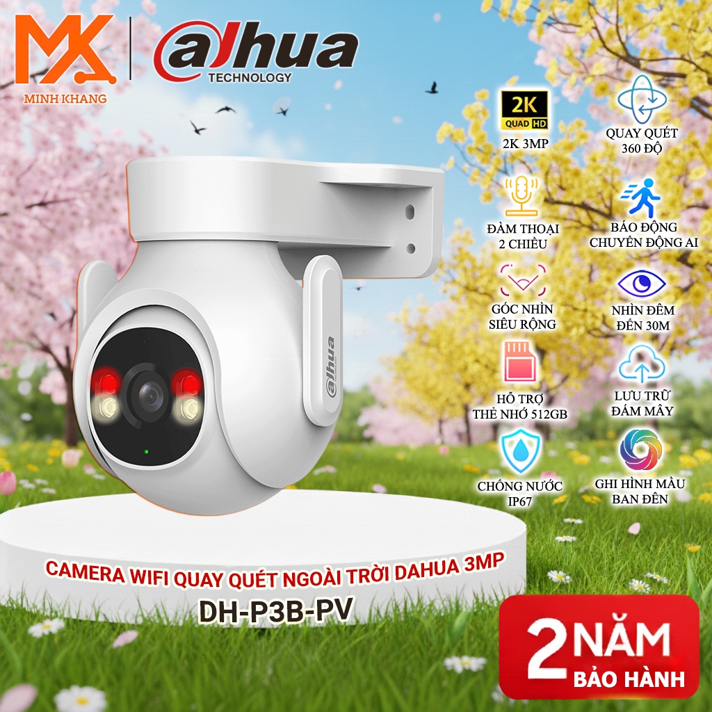 Camera Dahua P3B-PV/P5B-PV Ngoài Trời 3MP/5MP – WiFi Quay Quét, AI Phát Hiện Người, Đàm Thoại 2 Chiề