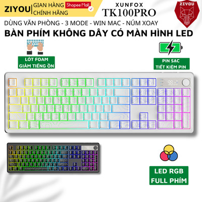 Bàn Phím Không Dây XUNFOX TK100 Pro Kết Nối 3 Chế Độ, RGB Xuyên LED Isoline 3.0, Màn Hình & Núm Xoay