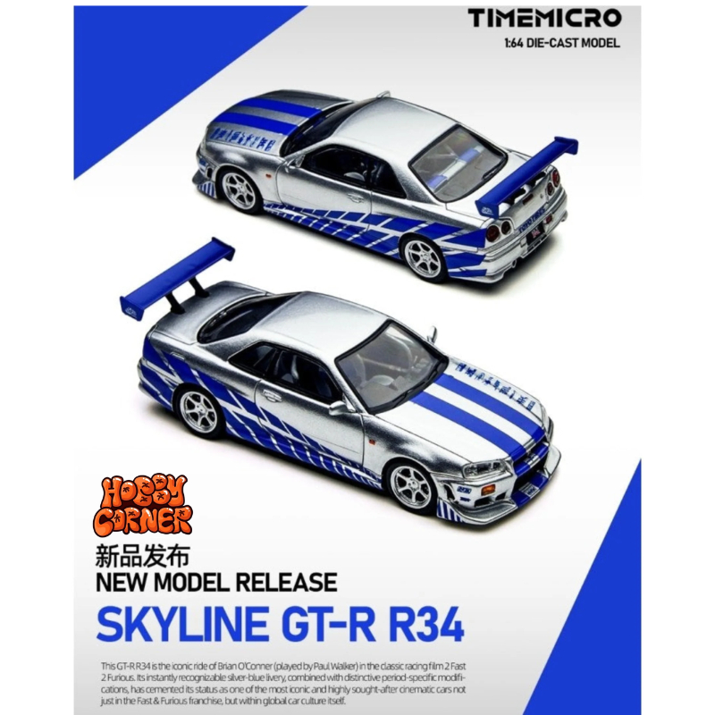 TIME MICRO 1:64 TM800502 – Nissan Skyline GT-R R34 Brian O'Conner Edition – Huyền thoại Fast & Furio