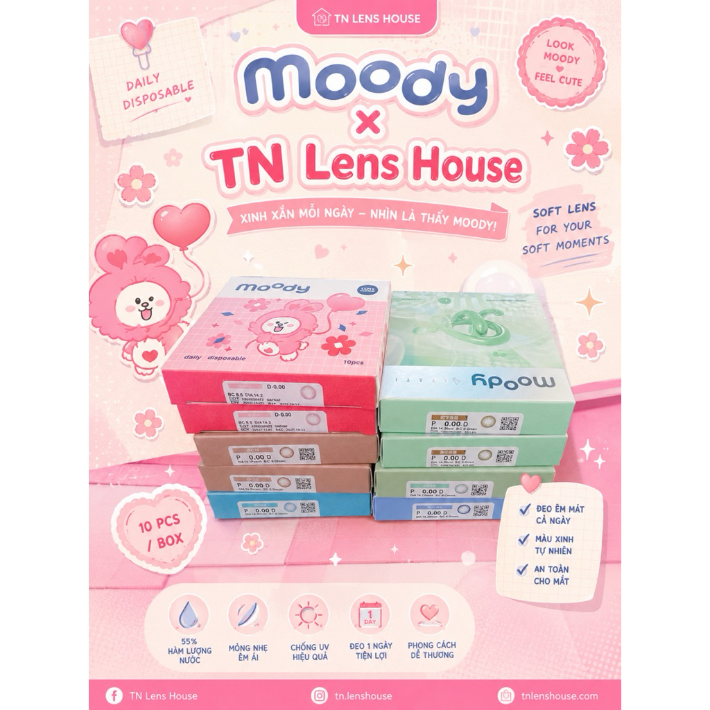 [HOẢ TỐC HCM](GIÁ 1 ĐÔI) Series Lens 1 Ngày 0 Độ của MOODY nội địa Trung