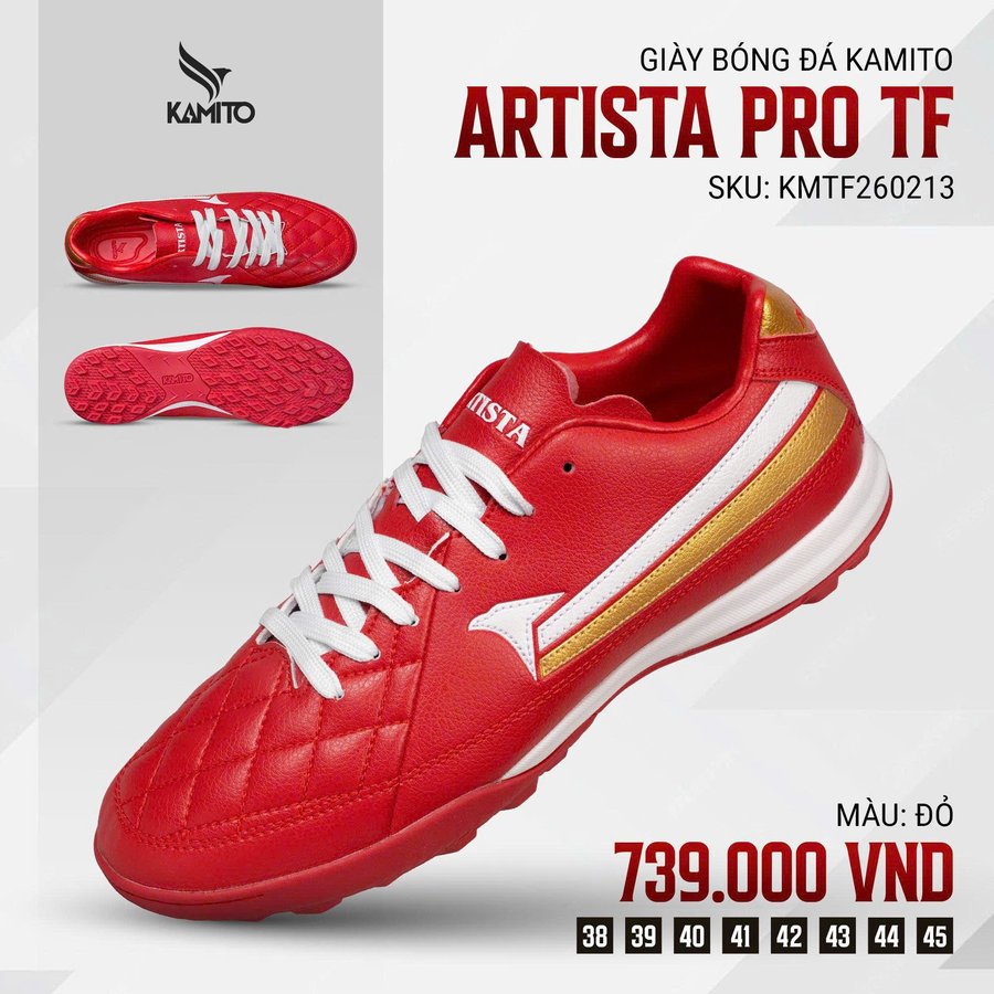 Giày đá bóng sân cỏ nhân tạo Kamito Artista Pro TF, upper thông thoáng, giảm chấn cao, đế bám sân
