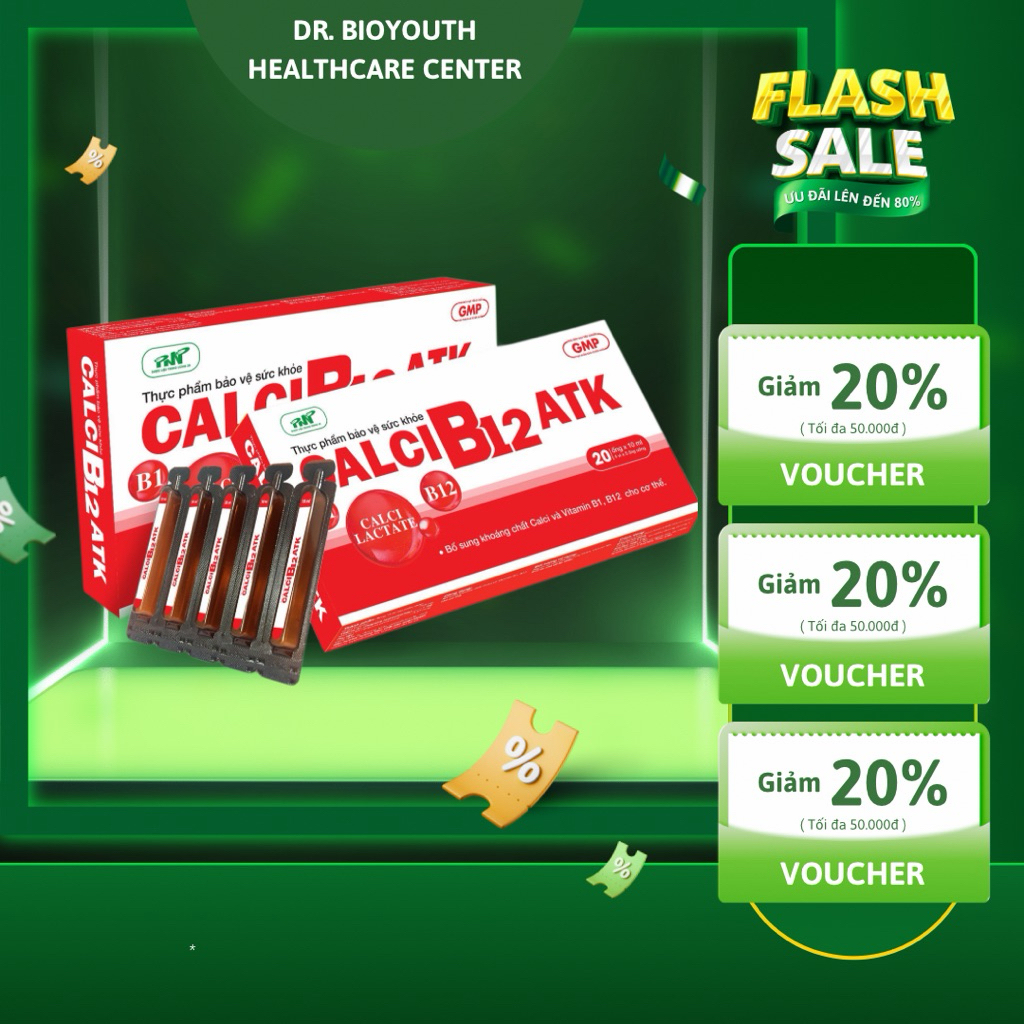 Ống uống Calci B12 ATK Bổ sung khoáng chất Calci và Vitamin B1,B12 cho cơ thể Hộp 20 ống