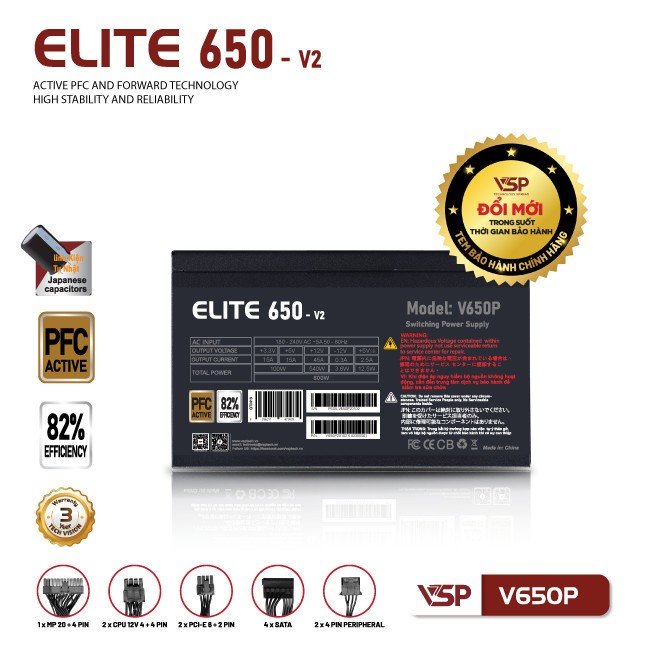 Bộ nguồn công suất thực VSP Elite Active PFC V650P - V2