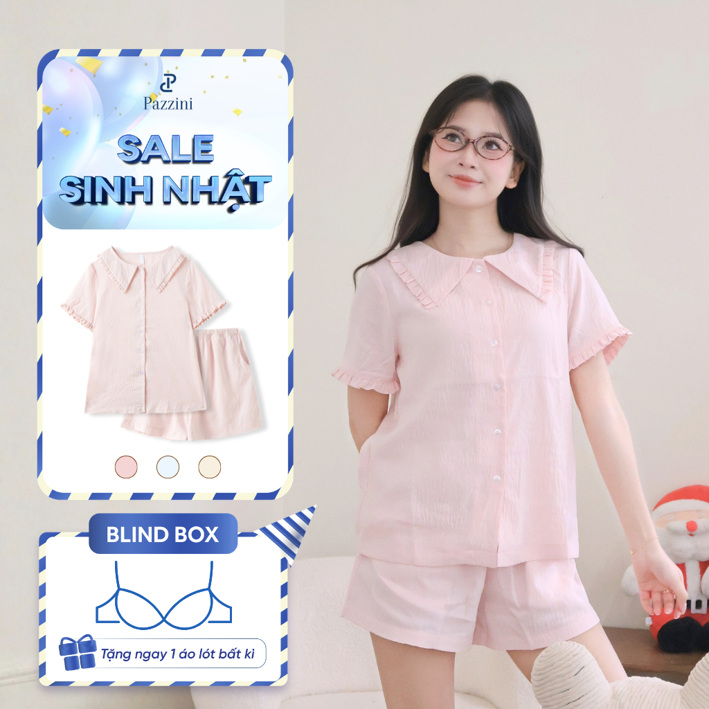 Bộ mặc nhà nữ ngắn tay pyjama Pazzini quần cộc chất liệu thoáng mát màu pastel cực trendy phù hợp mọ