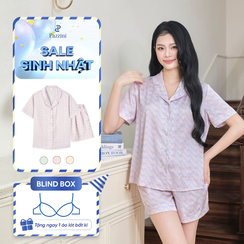 Bộ mặc nhà Pijama Pazzini cổ bẻ chất lụa mềm mại phù hợp nhiều dáng người - SW003