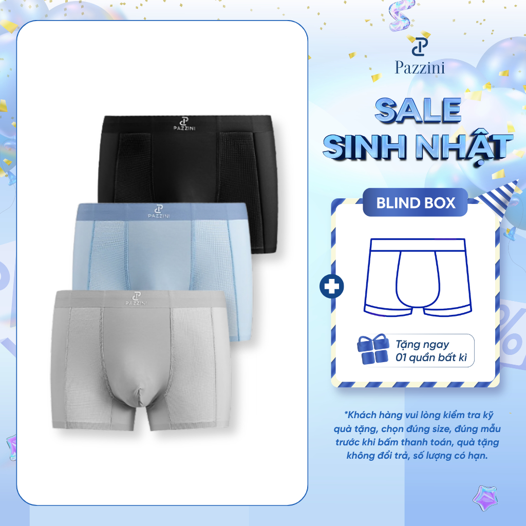 Combo 3 quần lót nam boxer PAZZINI phối lưới thun lạnh kháng khuẩn, quần sịp nam co giãn 4 chiều, th