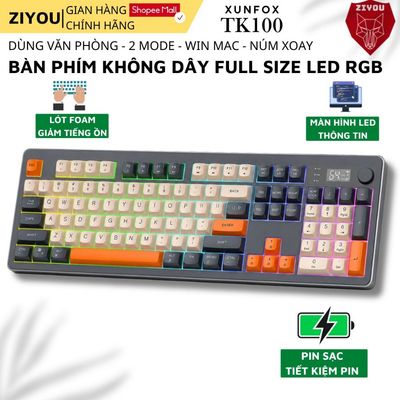 Bàn Phím Không Dây XUNFOX TK100 2 Mode Kết Nối, Màn Hình Hiển Thị, Núm Xoay, PBT, LED RGB 104 Phím