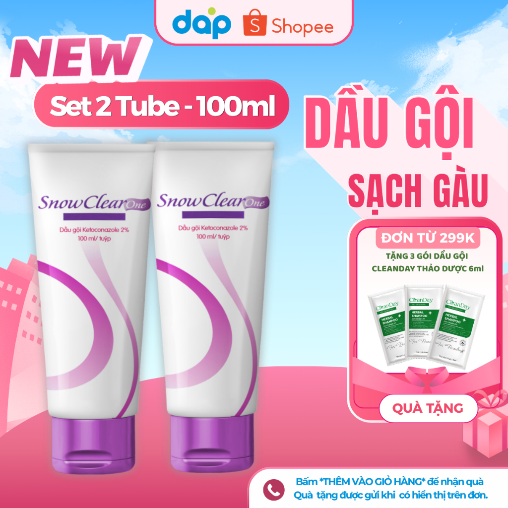 [Set 2 - Tuýp TO]  Dầu gội S now clear One Sạch Gàu Nấm Lang Ben 100ml gàu dai dẳng kéo dài