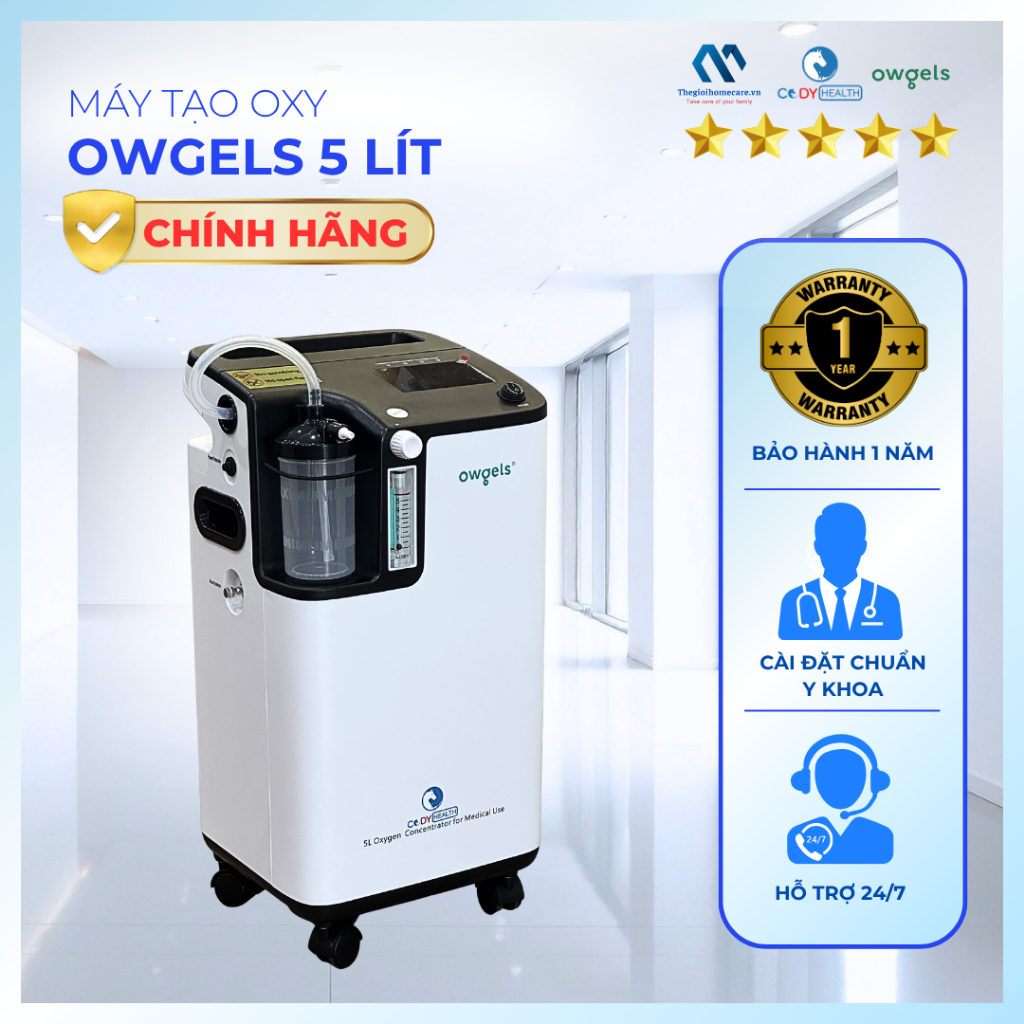 [HÀNG CHÍNH HÃNG] Máy tạo Oxy Owgels 5 Lít có xông khí dung OZ-5-01TW0
