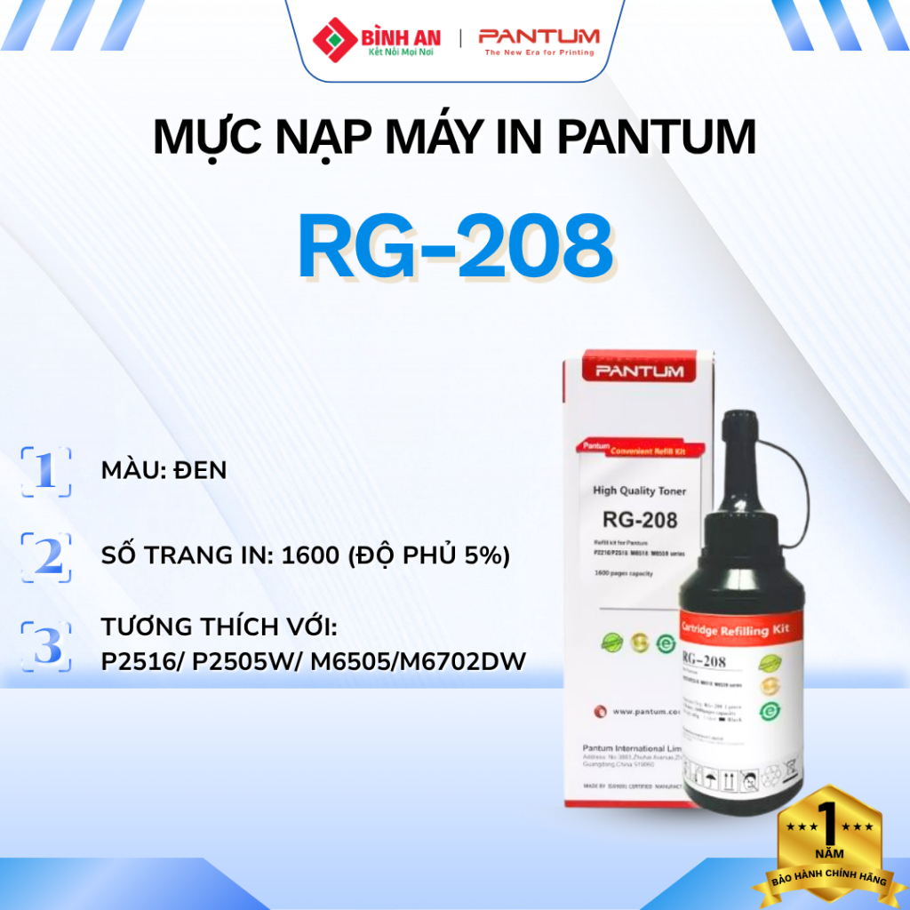 Mực nạp máy in PANTUM RG-208, chính hãng, giá tốt, dành cho P2516/ P2505W/ M6505/M6702DW