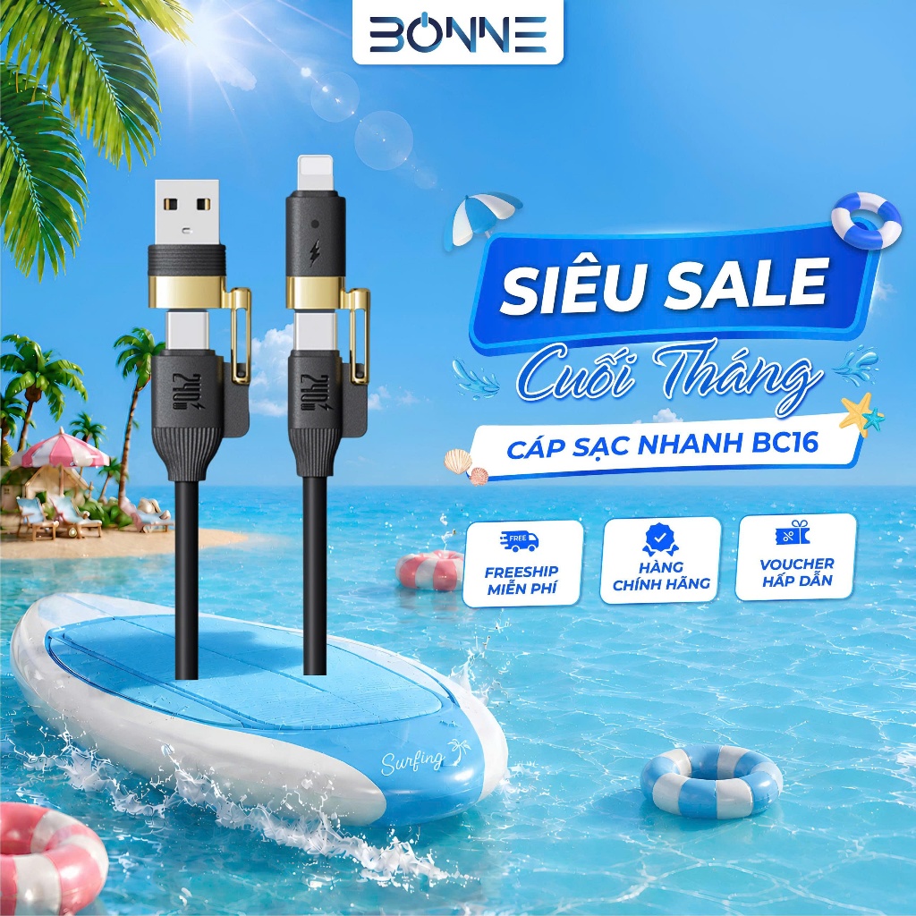 Dây Sạc Nhanh BC16 4in1 Công Suất 240W By Bonne TECHLONOGIQUE Chống Rối Sạc Điện Thoại & Máy Tính Bảo Hành 12 Tháng | BigBuy360 - bigbuy360.vn