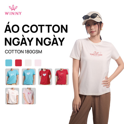 Áo thun WINNY cotton 180 GSM tay ngắn, áo thun mỏng mát tôn dáng | 1HACT26008N