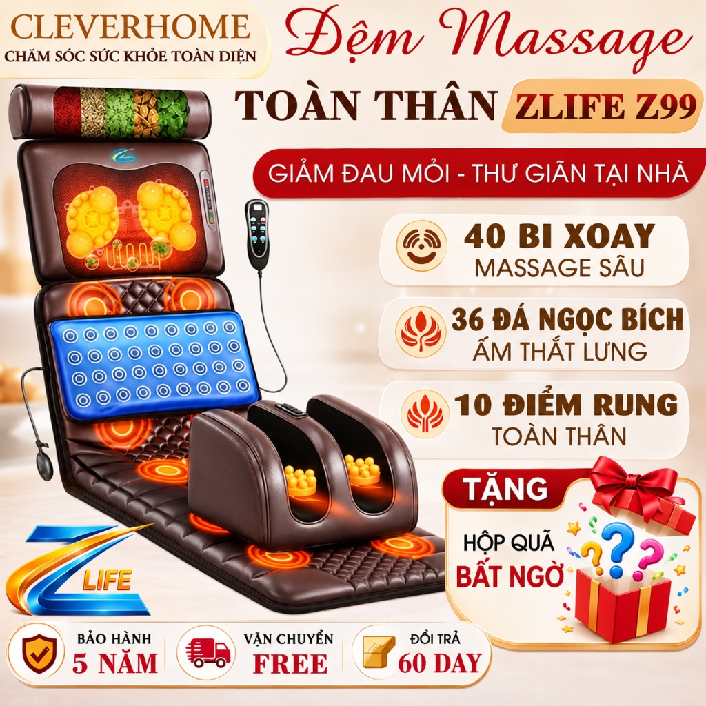 [Chuẩn ZLIFE - Có Thêu LOGO] Đệm Massage Toàn Thân ZLIFE Z99 PRO, Ghế Thảm Nệm Mát Xa Toàn Thân