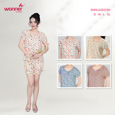 Bộ mặc nhà Wonner by WINNY tole lanh, Set bộ nữ tôn lanh nhẹ mát quần ngắn tay ngắn 2MNLA26015N