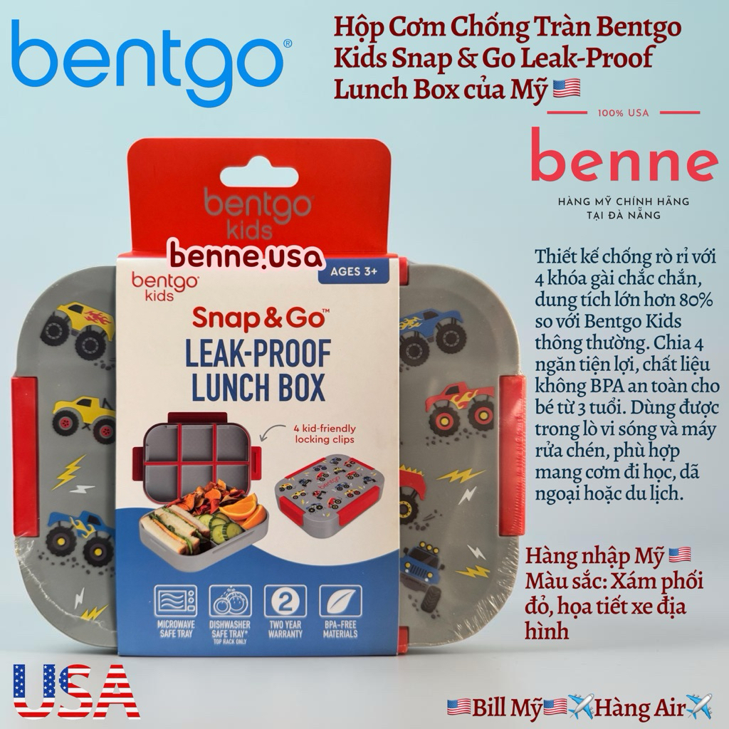 [🇺🇸 Hàng Mỹ] Hộp cơm chia ngăn cho bé Bentgo Kids Snap & Go Leak-Proof Lunch Box nhiều hình