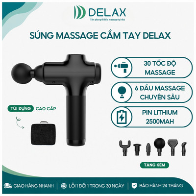 Súng Massage Cầm Tay DELAX 30 Cấp Độ, 6 Đầu Massage Toàn Thân, Giảm Đau Nhức Cơ Bắp Chuyên Sâu DS12