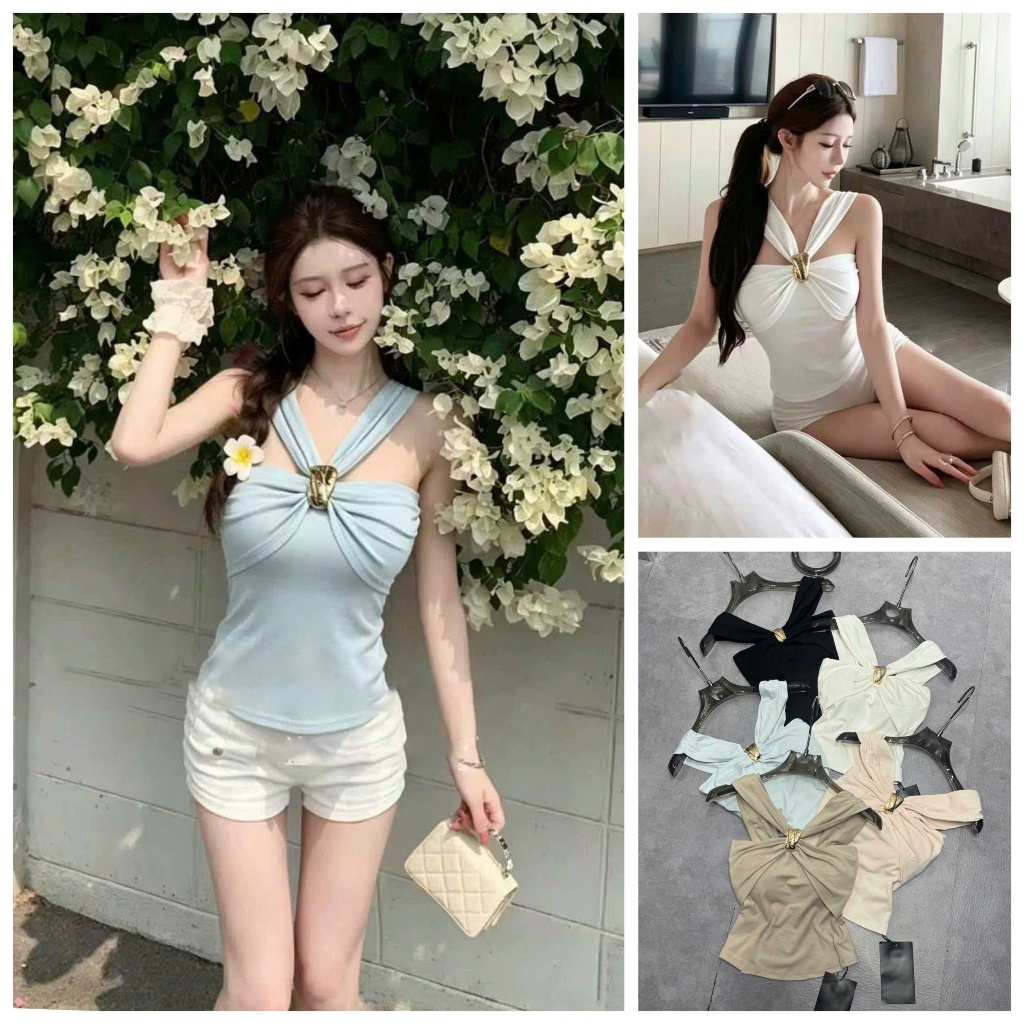 [Follow shop nhận mã 10k] Áo thun cổ chéo kèm đệm khuy vàng UMEE STORE AP1068