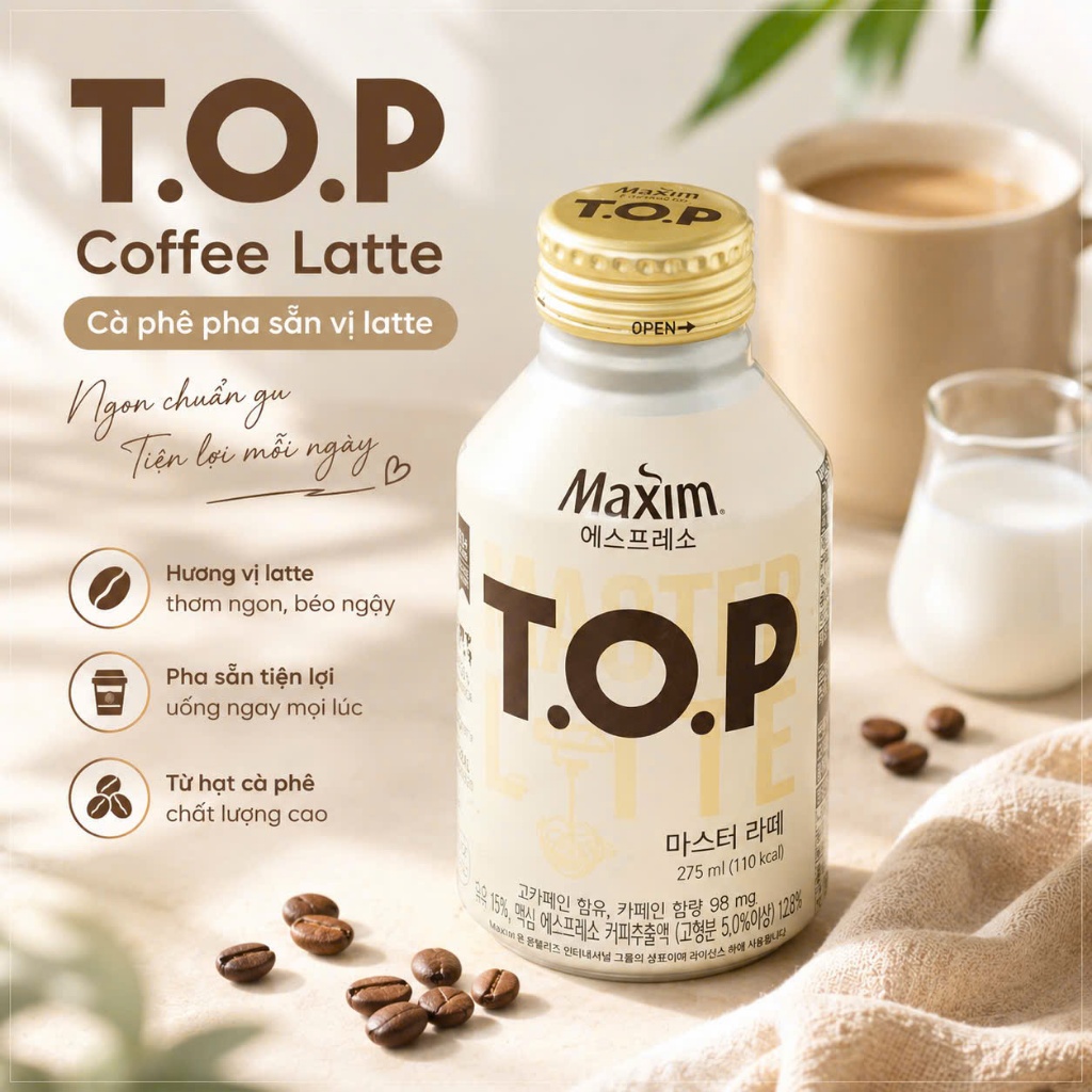 Cà Phê Maxim TOP Hàn Quốc, Sweet Americano, The black, Master latte 275ml