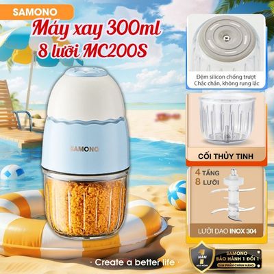 (Dao 8 lưỡi) Máy xay ăn dặm 0.3L Samono SW-MC200S cho bé, 200W, cối thủy tinh, xay thịt nhuyễn mịn