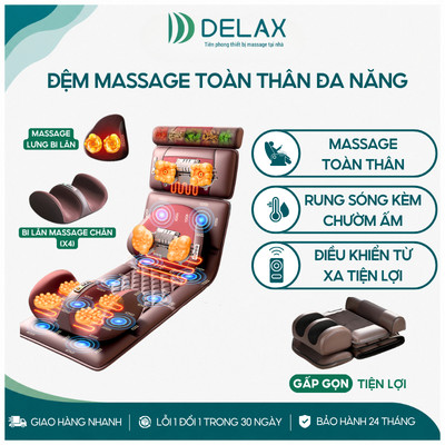 Đệm Massage Toàn Thân DELAX Massage Cổ Vai Gáy Lưng Eo Chân, Sóng Rung Chườm Nóng Đa Năng DT11