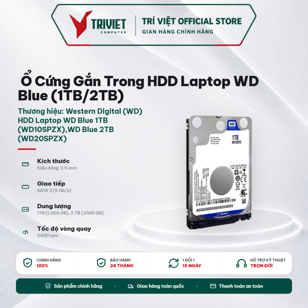 Ổ Cứng Gắn Trong HDD WD Blue (1TB/2TB) 2.5 Inch SATA III 5400RPM (WD10SPZX/WD20SPZX) Ổ Cứng Laptop