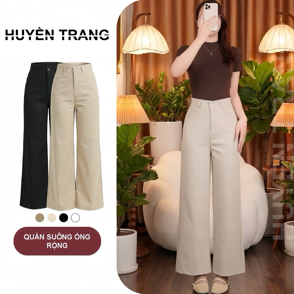 Quần Ống Suông Rộng Lưng Cao Chất Kaki Nhật Cạp Phẳng Siêu Hot M255