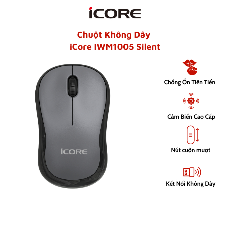 Chuột Không Dây iCore IWM1005 Silent - Thiết Kế Thuận Cả Hai Tay, Giá Tốt - HÀNG CHÍNH HÃNG