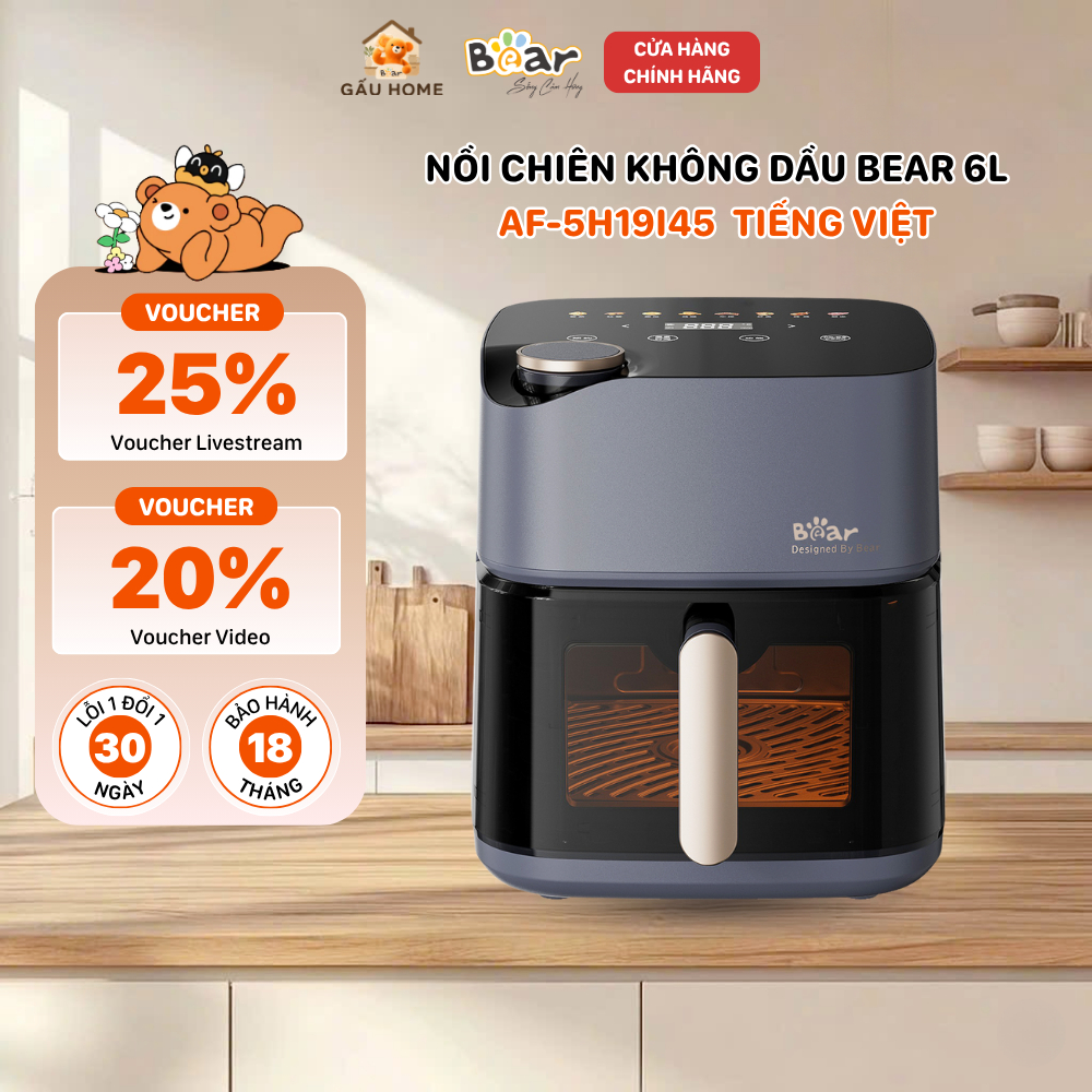 Nồi Chiên Không Dầu Bear 6L 8 Chế Độ Đa Năng Giảm Dầu Mỡ Nấu Ăn Healthy AF-5H19I45