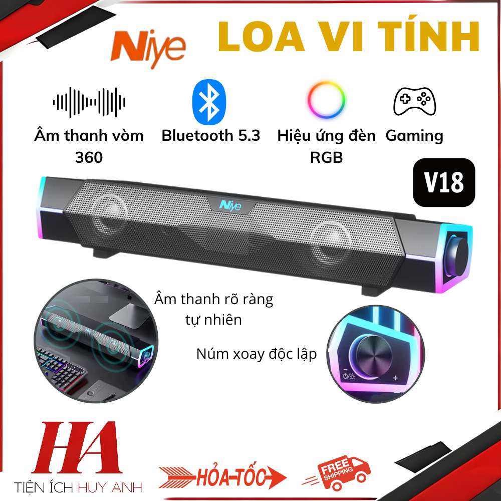 Loa Máy Tính Bluetooth LED RGB Niye V18 - Tích Hợp Micro ,Âm Thanh Vòm 360 -Nghe nhạc , Gaming
