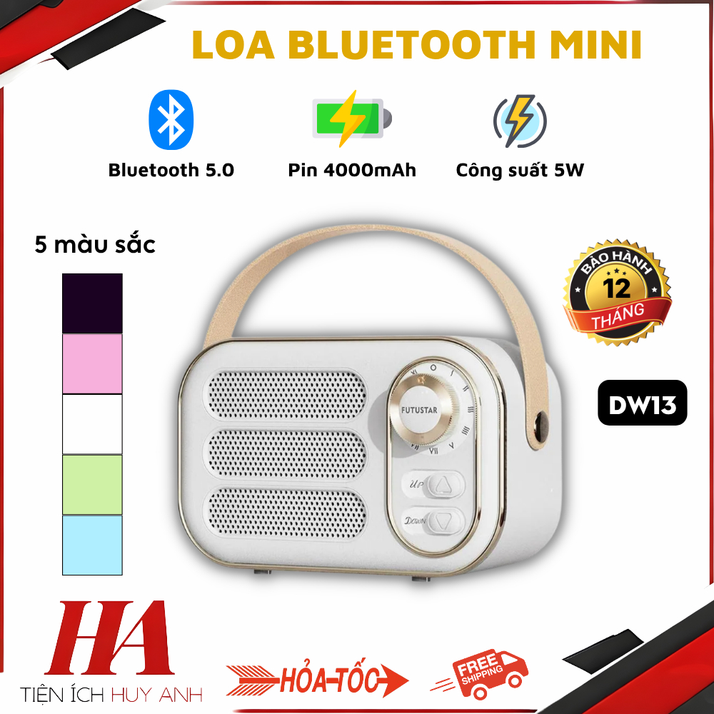 Loa bluetooth Futustar DW13 - Thiết kế phong cách cổ điển - Âm thanh sống động, pin siêu trâu