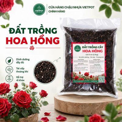 Đất trồng hoa hồng VIETPOT, bao 2.1kg, 5lít,  nguyên liệu hữu cơ, cung cấp dinh dưỡng cây hoa hồng