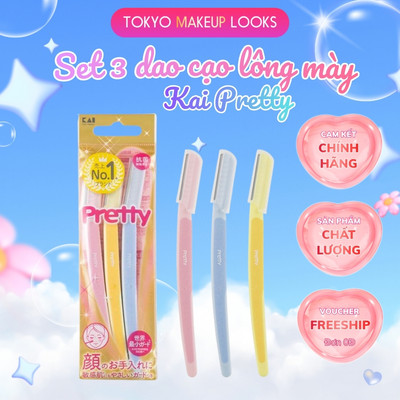 Set 3 Dao Cạo Lông Mày Nữ Kai Pretty Face L for Sensitive Skin cán dài