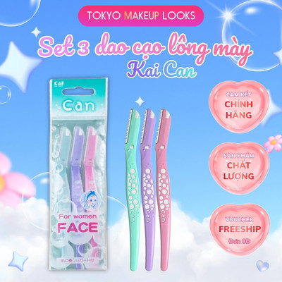 Set 3 Dao Cạo Lông Mày, Lông Mặt Cán Dài Kai Razor Can For Women Lưỡi Dài có nắp nhựa bảo vệ