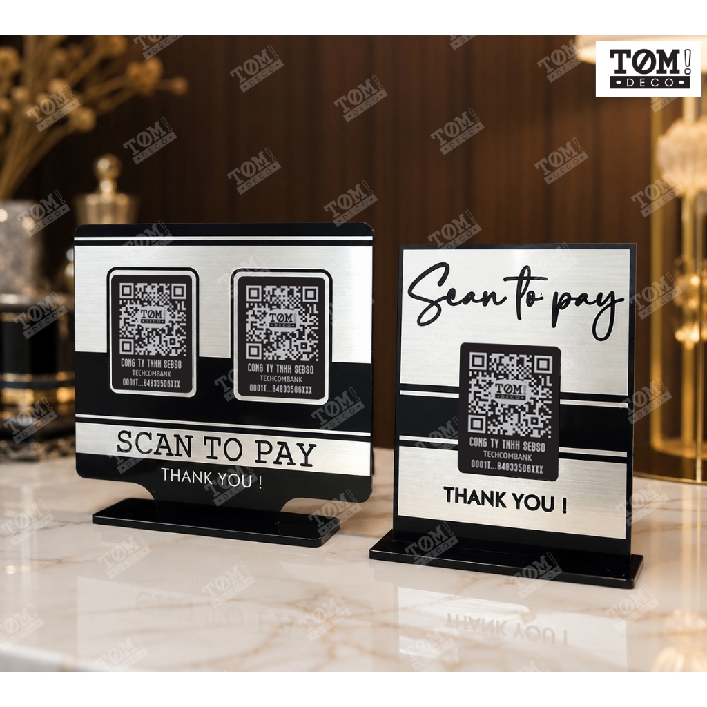 QR pay,  quét mã thanh toán qr, mã Qr để bàn, mã thanh toán ngân hàng ,chất liệu mica cao cấp