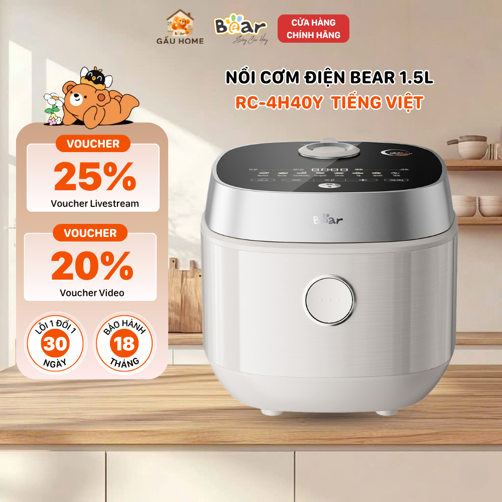 Nồi Cơm Điện Tử Bear 1.5L Lòng Gang Tráng Men Cao Cấp Bền Nấu Cơm Ngon RC-4H40Y