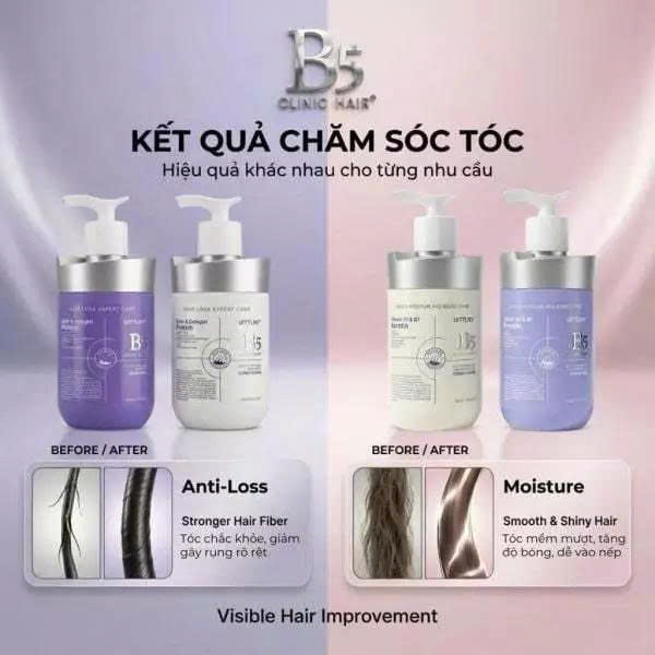 DẦU GỘI XẢ SIÊU PHỤC HỒI KHÓA ẨM UITTLRY B5 CLINIC HAIR VITAMIN B5 & B7 KERATIN 500ML