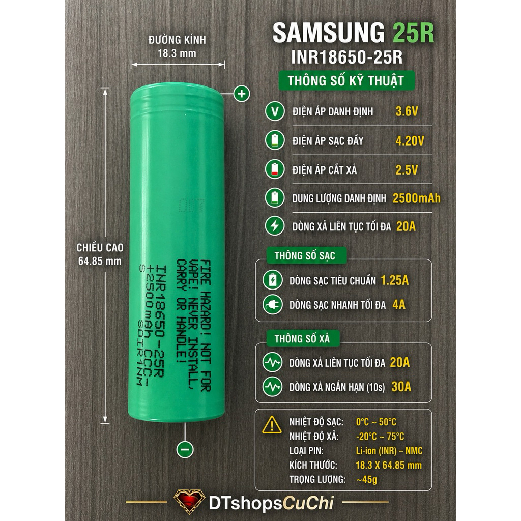 pin 18650 samsung 25r mới 100%