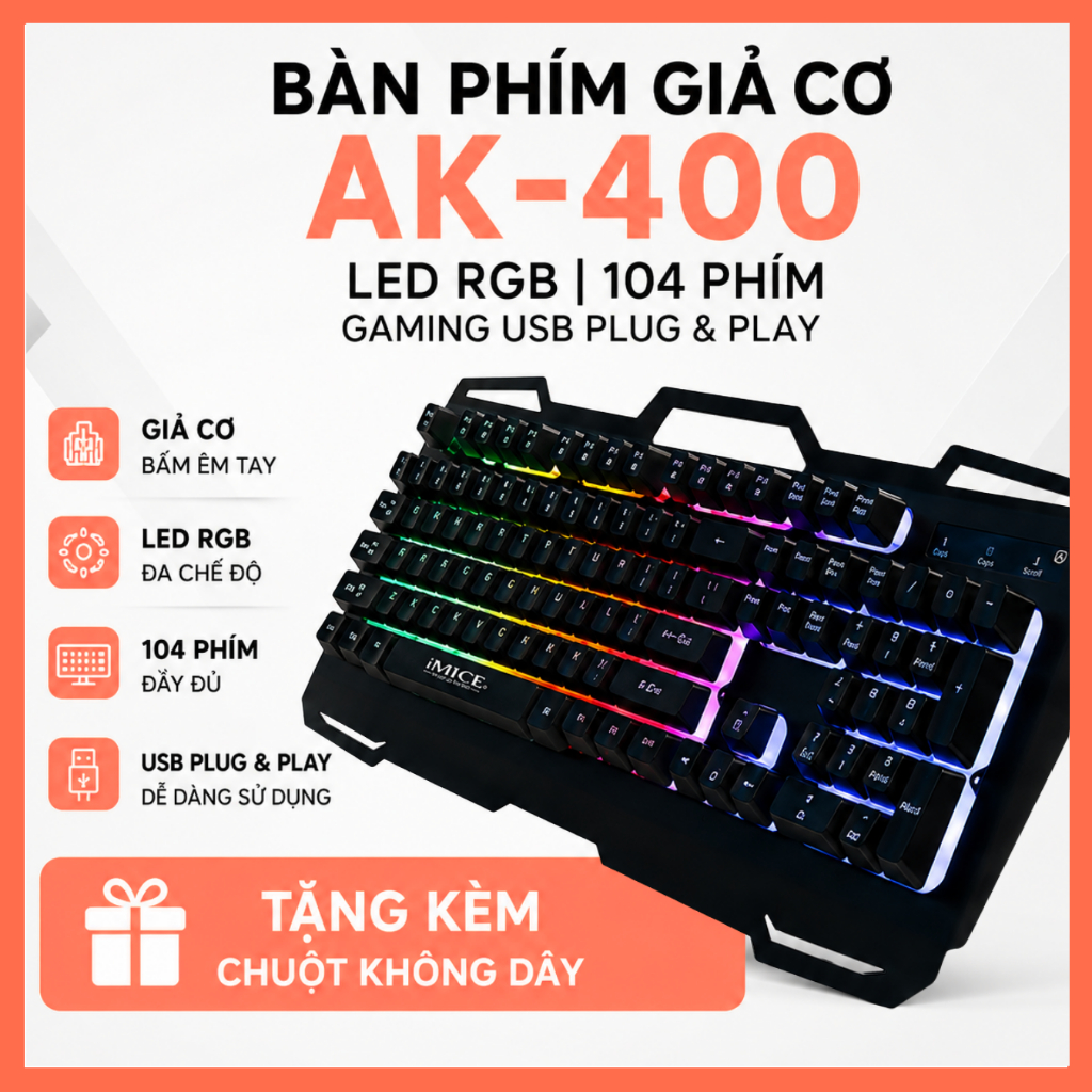 Bàn Phím Giả Cơ iMICE AK-400 LED RGB – 104 Phím Gaming USB Plug & Play Tặng Kèm Chuột Máy Tính (1)