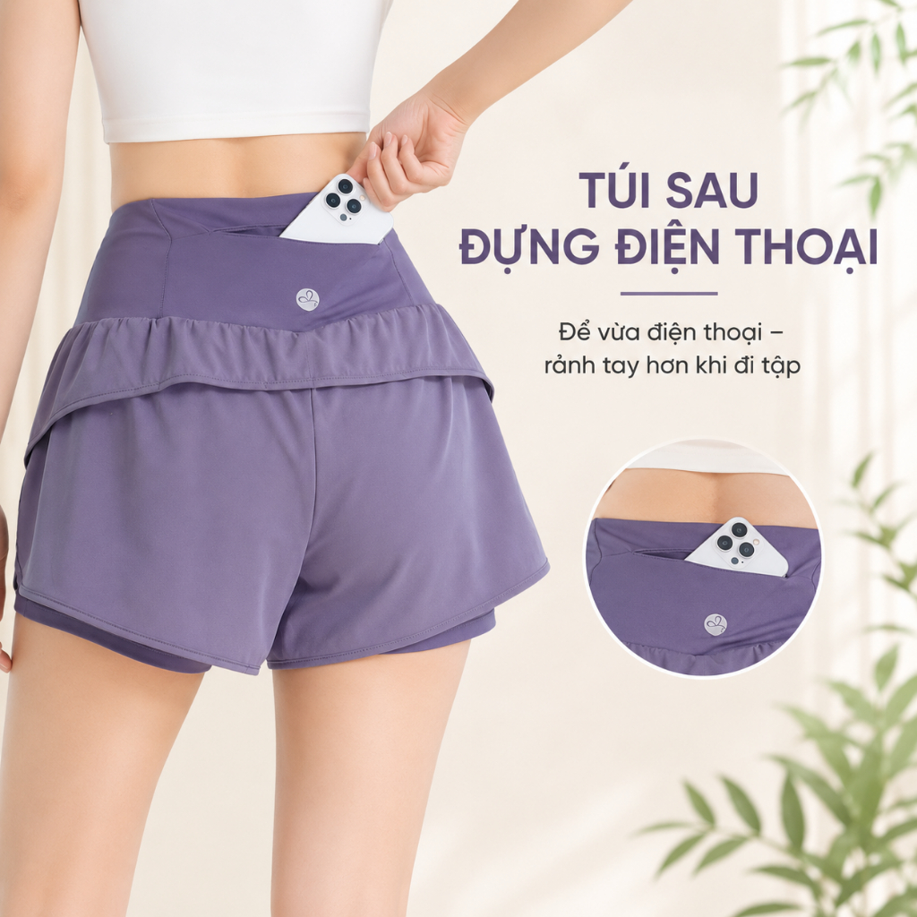 Q9N — Quần short tập nữ 2 lớp có túi 3