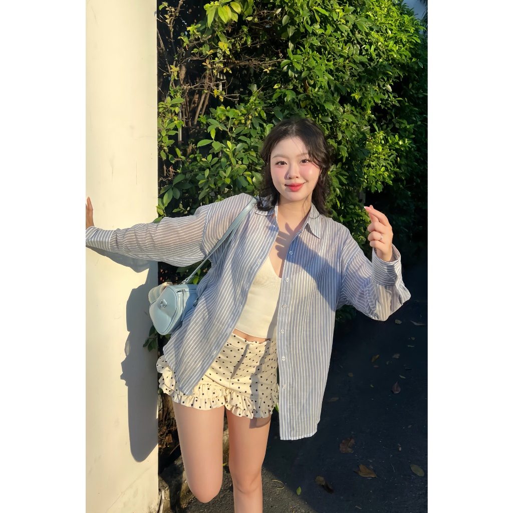 Áo sơ mi OLV tay dài dáng rộng Cotton Striped Long Sleeves Shirt nhiều màu phù hợp mọi dịp | BigBuy360 - bigbuy360.vn