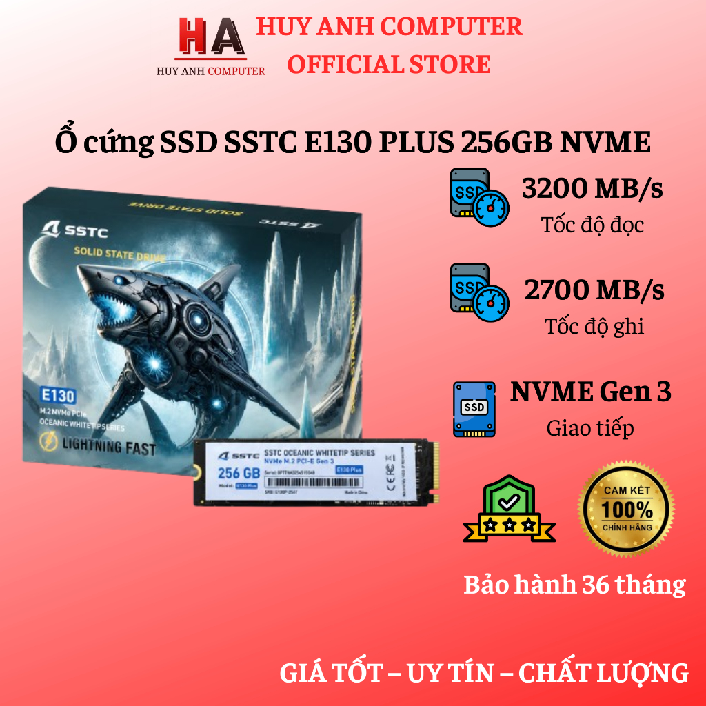 Ổ cứng SSTC OCEANIC WHITETIP E130 PLUS 256GB NVME GEN 3 - Chính hãng - Bảo hành 36 tháng