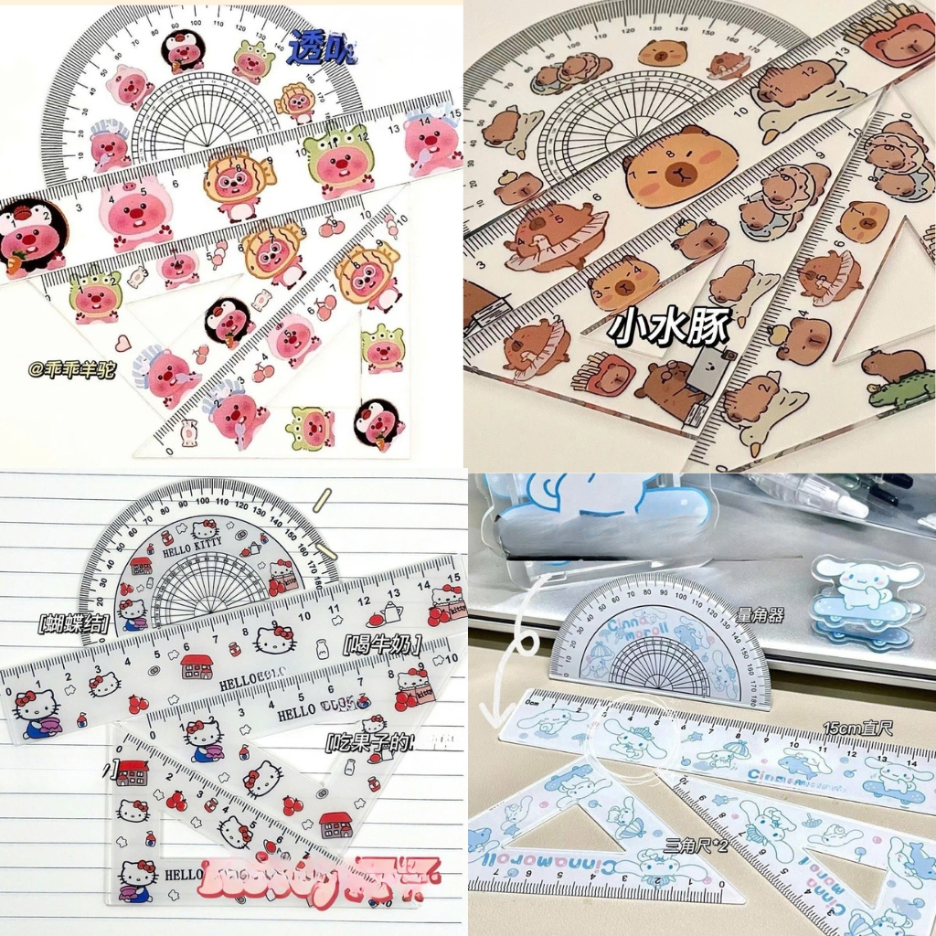 Bộ Thước 4 Món Hello Kity, Lopy, Capybara, Gấu Trúc,..Dễ Thương, Tiện Lợi Mẫu Mới Saka Home